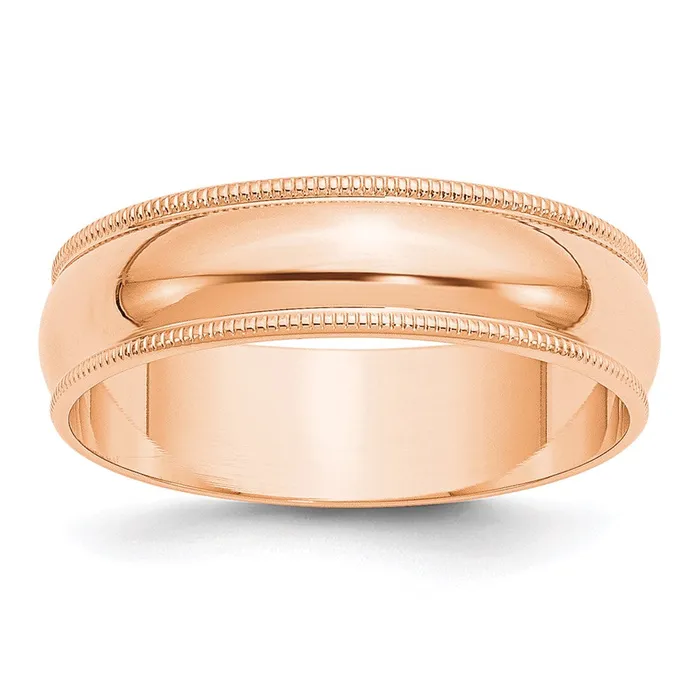 Solid 14K Yellow Gold Rose Gold 6mm Light Weight Milgrain Half Round MensWomens Wedding Band Ring Size 55 Goldia Rings