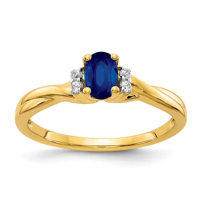 Solid 14k Yellow Gold Simulated CZ and Oval Sapphire Ring Goldia Rings