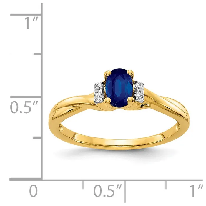 Solid 14k Yellow Gold Simulated CZ and Oval Sapphire Ring Goldia Rings