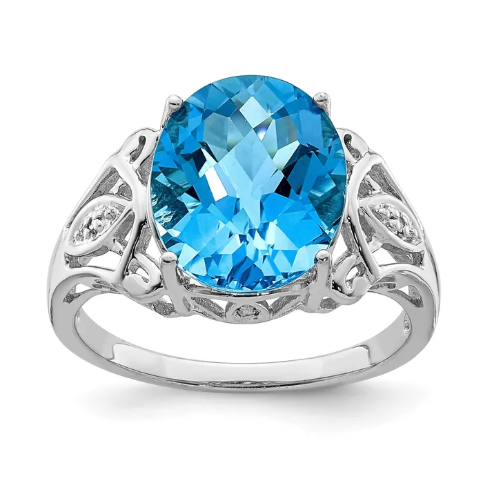 Sterling Silver Rhodium Oval CheckerCut Blue Topaz u0026 Natural Diamond Gemstone Birthstone Ring Fine Jewelry Gift for Her Goldia Rings Sterling Silver Rhodium Oval CheckerCut Blue Topaz u0026 Natural Diamond Gemstone Birthstone Ring Fine Jewelry Gift for Her Goldia Rings
