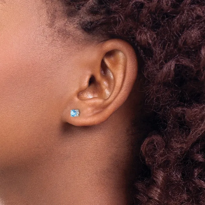 Sterling Silver Rhodiumplated 4mm Round Aquamarine Post Earrings Goldia Earrings