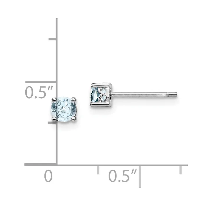 Sterling Silver Rhodiumplated 4mm Round Aquamarine Post Earrings Goldia Earrings