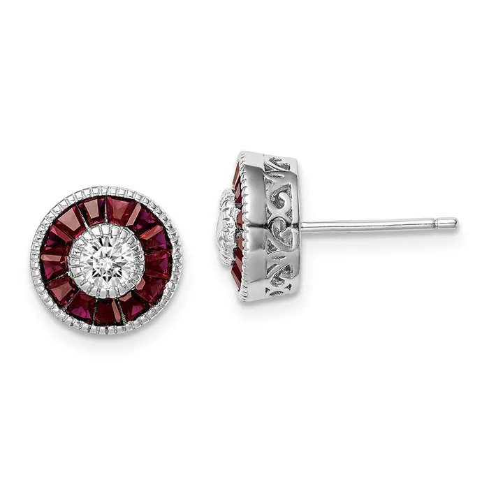 Sterling Silver Rhodiumplated CZ Created Ruby Halo Post Earrings Goldia Earrings Sterling Silver Rhodiumplated CZ Created Ruby Halo Post Earrings Goldia Earrings