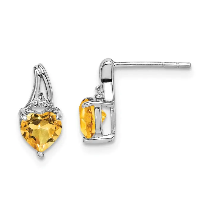 Sterling Silver Rhodium Plated Diamond and Citrine Heart Post Earrings Goldia Earrings Sterling Silver Rhodium Plated Diamond and Citrine Heart Post Earrings Goldia Earrings