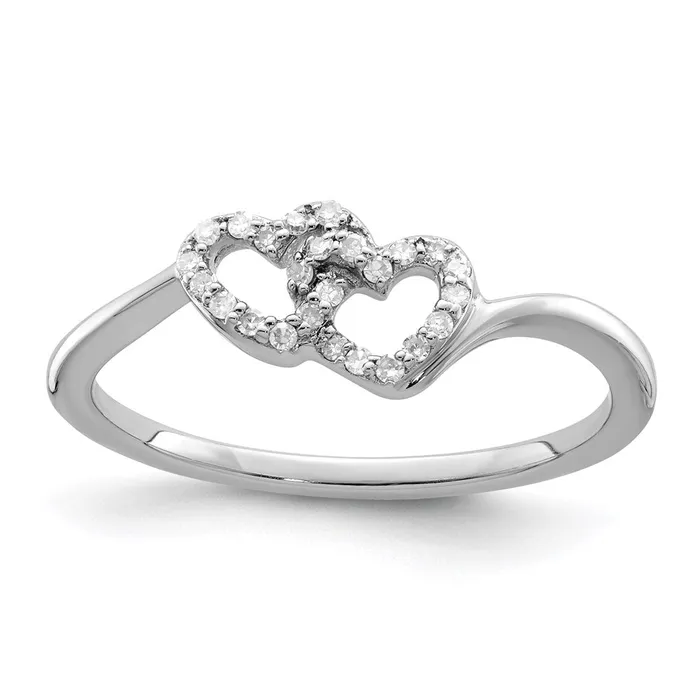 Sterling Silver Rhodium Plated Diamond Double Heart Promise Ring Goldia Rings