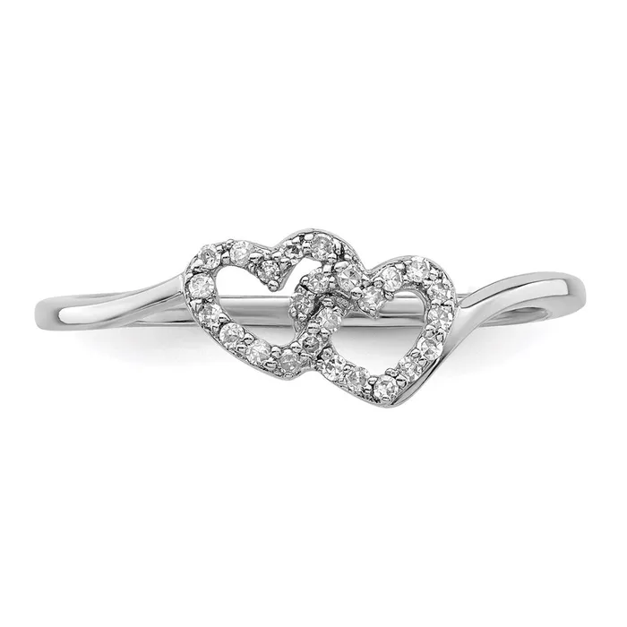 Sterling Silver Rhodium Plated Diamond Double Heart Promise Ring Goldia Rings