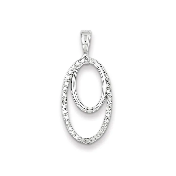 Sterling Silver Rhodium Plated Diamond Oval Pendant Goldia Necklaces