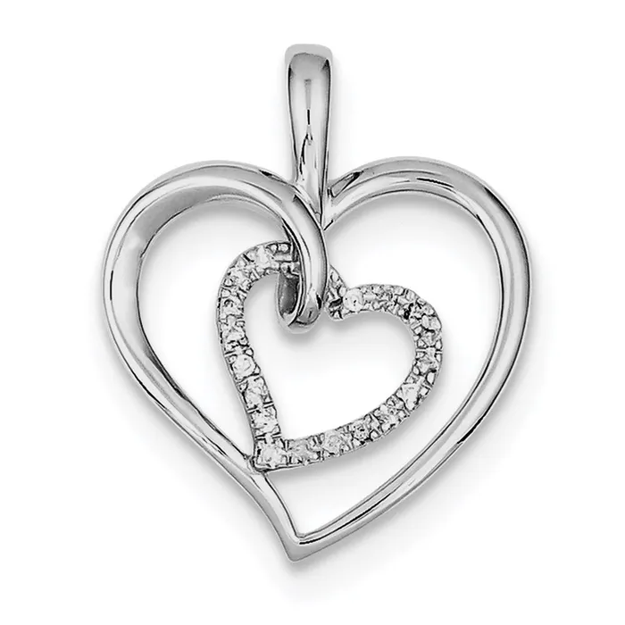 Sterling Silver Rhodium u0026 Diamond Double Heart Pendant Goldia Necklaces
