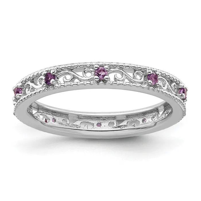 Sterling Silver Stackable Expressions Amethyst Ring Goldia Rings