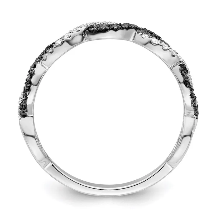 White Night Sterling Silver Rhodiumplated Black and White Criss Cross Diamond Ring Goldia Rings
