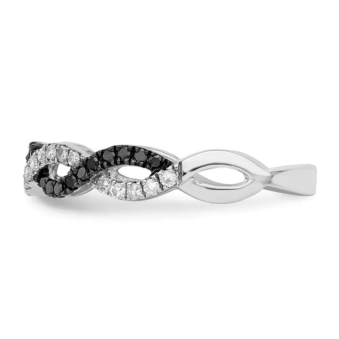 White Night Sterling Silver Rhodiumplated Black and White Criss Cross Diamond Ring Goldia Rings