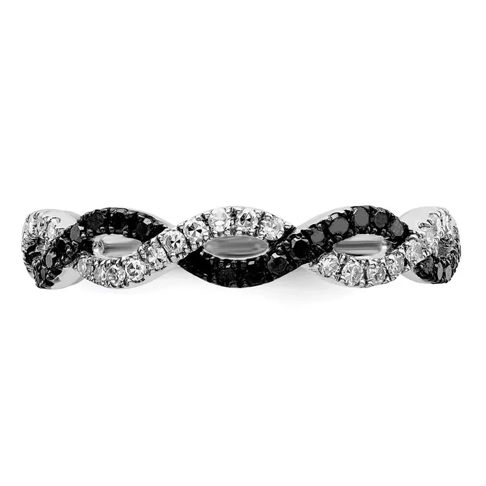 White Night Sterling Silver Rhodiumplated Black and White Criss Cross Diamond Ring Goldia Rings