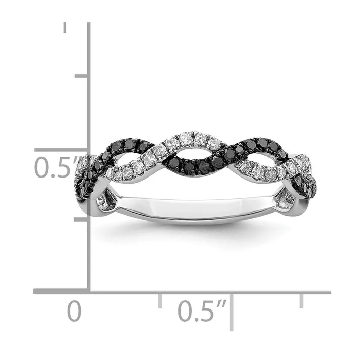 White Night Sterling Silver Rhodiumplated Black and White Criss Cross Diamond Ring Goldia Rings