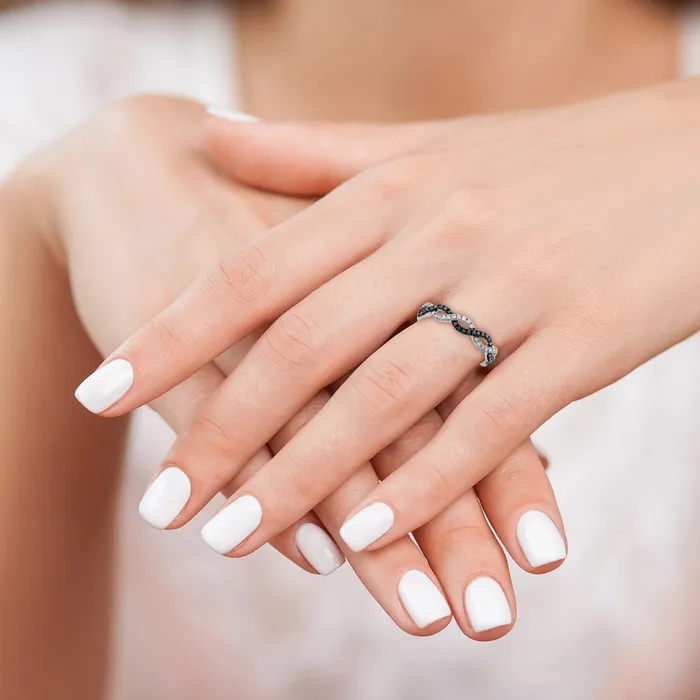 White Night Sterling Silver Rhodiumplated Black and White Criss Cross Diamond Ring Goldia Rings