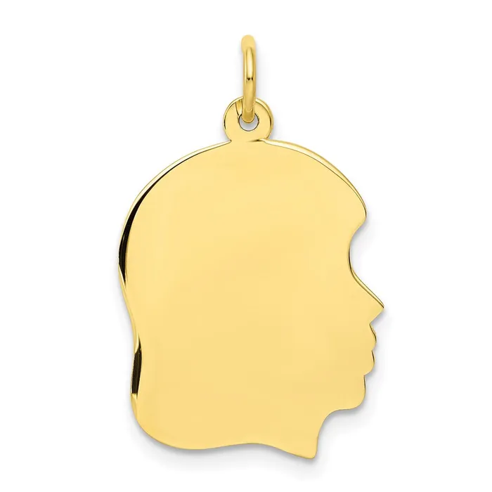 10K Plain Medium 018 Gauge Facing Right Engravable Girl Head Charm TreasureFineJewelers Charm Necklaces 10K Plain Medium 018 Gauge Facing Right Engravable Girl Head Charm TreasureFineJewelers Charm Necklaces