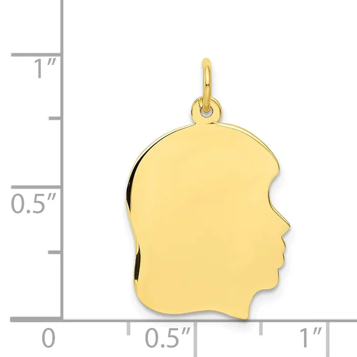 10K Plain Medium 018 Gauge Facing Right Engravable Girl Head Charm TreasureFineJewelers Charm Necklaces