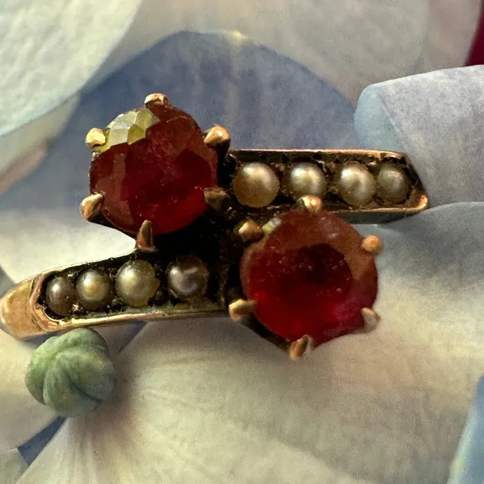 14 Karat Victorian Red Doublet Seed Pearl Ring 20001333 ONeills Estate Jewelry Rings 14 Karat Victorian Red Doublet Seed Pearl Ring 20001333 ONeills Estate Jewelry Rings