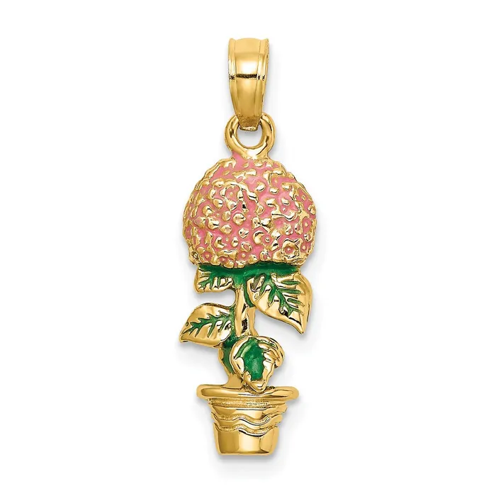 14K 3D Enameled Pink Hydrangea Flowers In Pot Charm TreasureFineJewelers Charm Necklaces 14K 3D Enameled Pink Hydrangea Flowers In Pot Charm TreasureFineJewelers Charm Necklaces