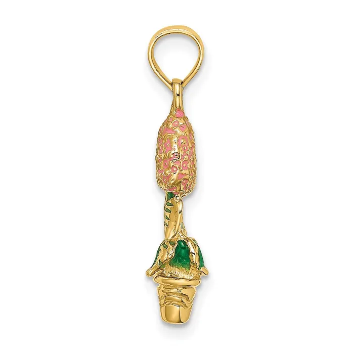 14K 3D Enameled Pink Hydrangea Flowers In Pot Charm TreasureFineJewelers Charm Necklaces