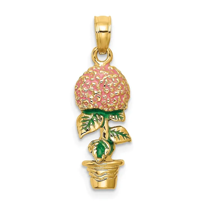 14K 3D Enameled Pink Hydrangea Flowers In Pot Charm TreasureFineJewelers Charm Necklaces