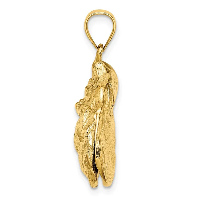 14K 3D Textured Oyster Shell Charm TreasureFineJewelers Charm Necklaces