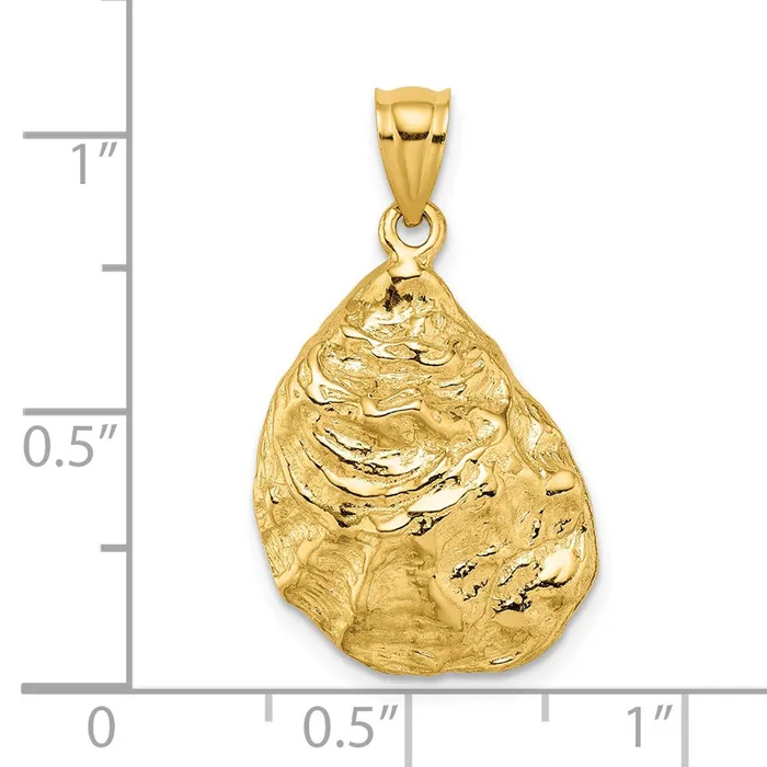 14K 3D Textured Oyster Shell Charm TreasureFineJewelers Charm Necklaces
