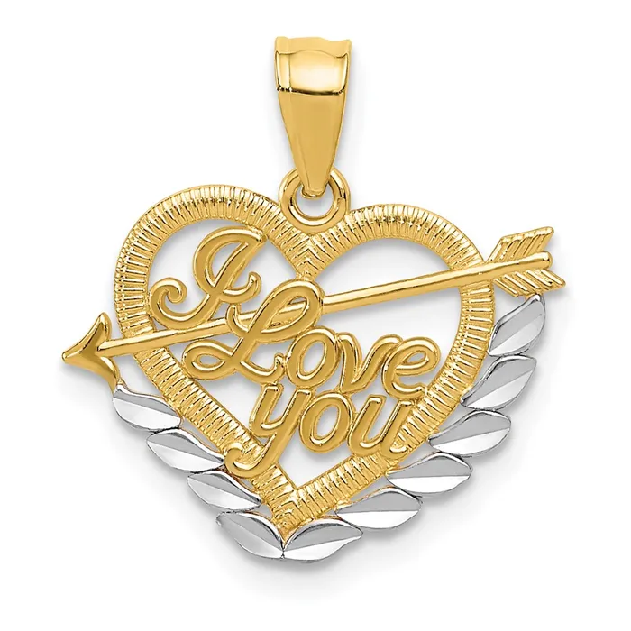 14k and Rhodium I LOVE YOU Heart Pendant TreasureFineJewelers Necklaces