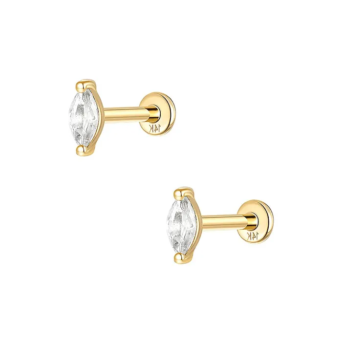 14k Gold Quadruple Gold Flat Back Earrings Trendolla Jewelry Earrings
