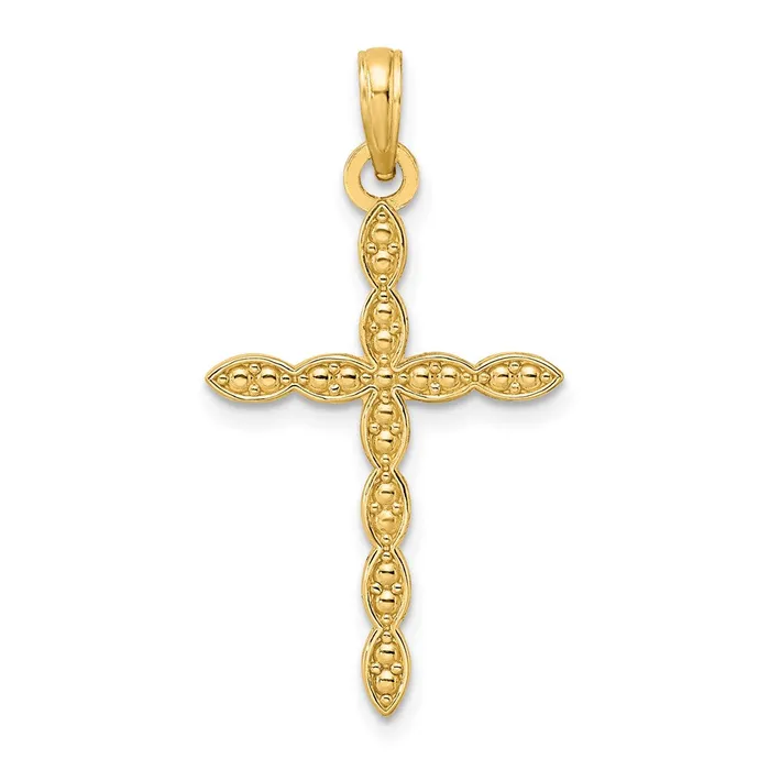 14K Polished Beaded Design Cross Pendant TreasureFineJewelers Necklaces