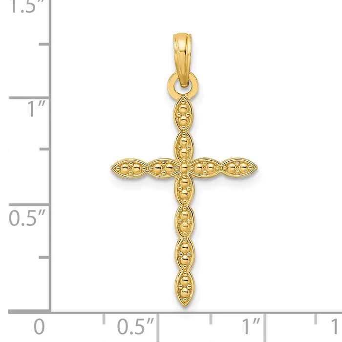 14K Polished Beaded Design Cross Pendant TreasureFineJewelers Necklaces