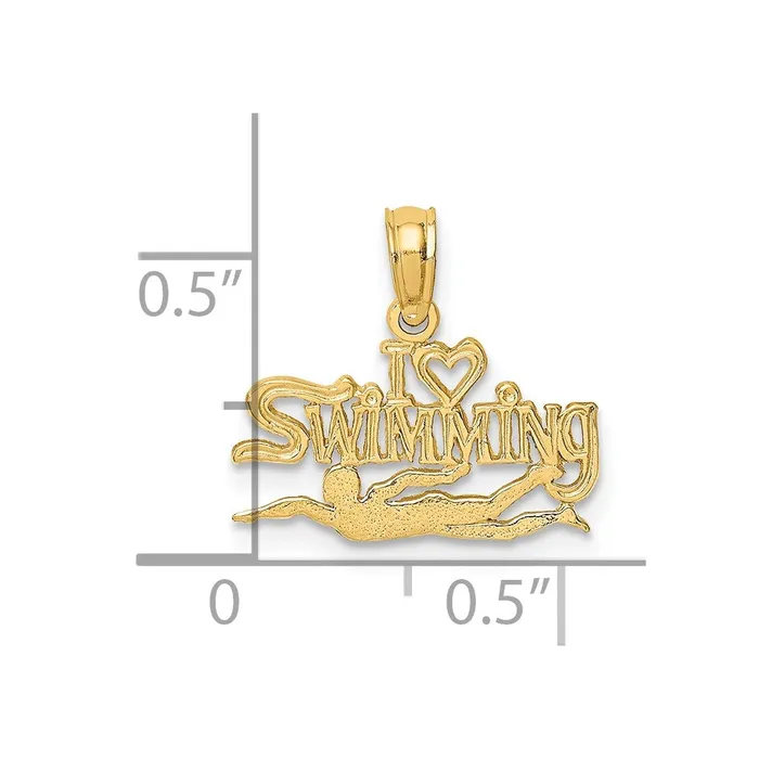 14K Polished I HEART SWIMMING Charm TreasureFineJewelers Charm Necklaces