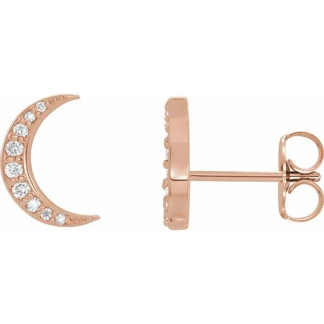 14K Rose 110 CTW Diamond Crescent Moon Stud Earrings TreasureFineJewelers Earrings