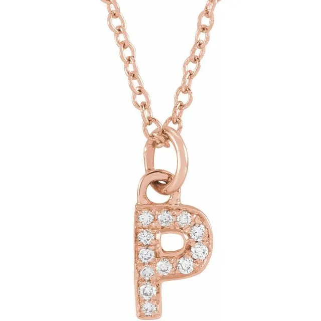 14K Rose Gold 04 CTW Natural Diamond Petite Initial P 1618 Necklace TreasureFineJewelers Necklaces 14K Rose Gold 04 CTW Natural Diamond Petite Initial P 1618 Necklace TreasureFineJewelers Necklaces