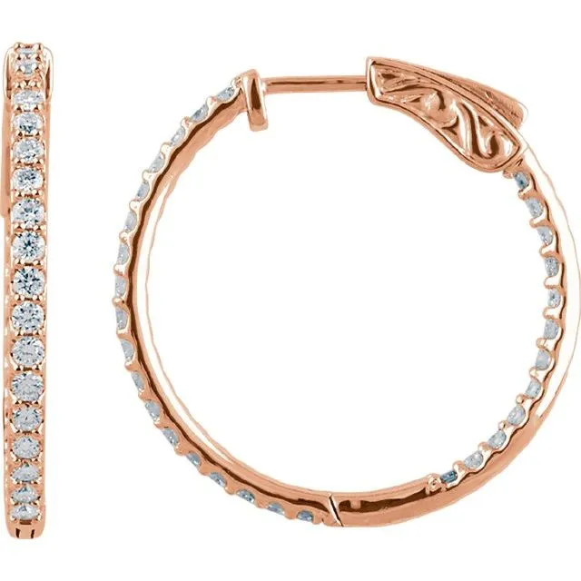 14K Rose Gold 265 mm 1 CTW Natural Diamond InsideOutside Hinged Hoop Earrings TreasureFineJewelers Earrings 14K Rose Gold 265 mm 1 CTW Natural Diamond InsideOutside Hinged Hoop Earrings TreasureFineJewelers Earrings