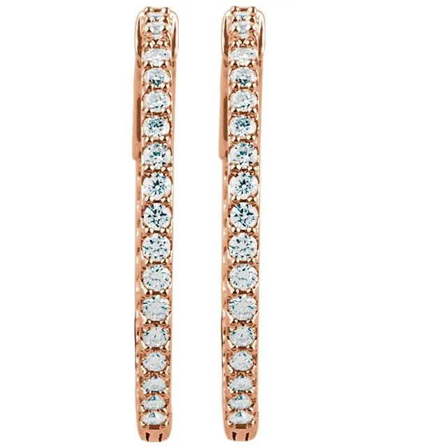 14K Rose Gold 265 mm 1 CTW Natural Diamond InsideOutside Hinged Hoop Earrings TreasureFineJewelers Earrings