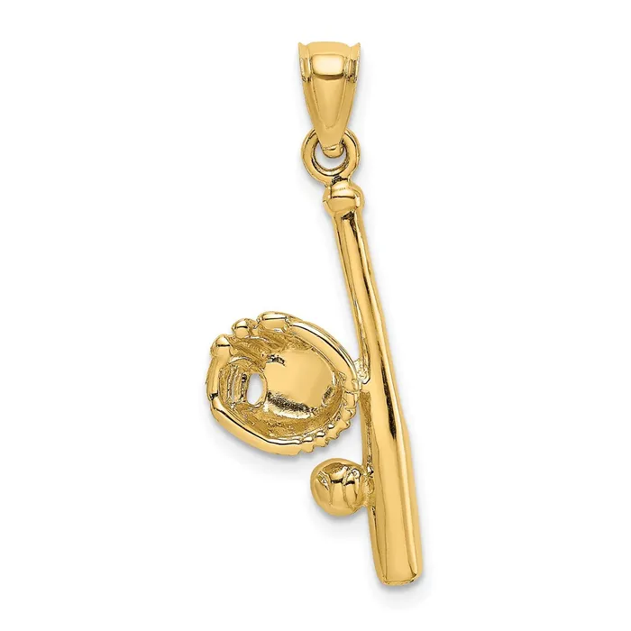 14K Solid OpenBacked GloveBatBaseball Charm TreasureFineJewelers Charm Necklaces 14K Solid OpenBacked GloveBatBaseball Charm TreasureFineJewelers Charm Necklaces