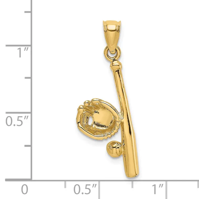 14K Solid OpenBacked GloveBatBaseball Charm TreasureFineJewelers Charm Necklaces
