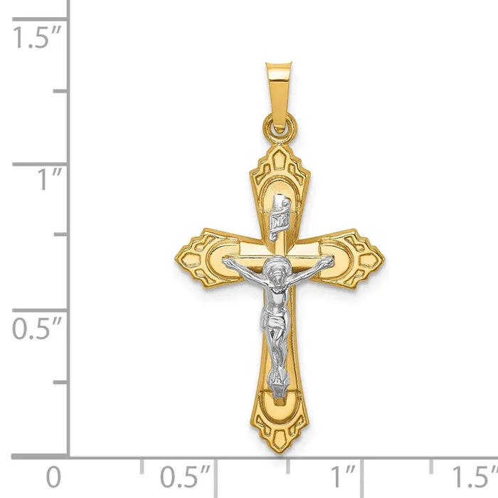 14k Twotone Hollow Polished Fleur de Lis Crucifix TreasureFineJewelers Rings