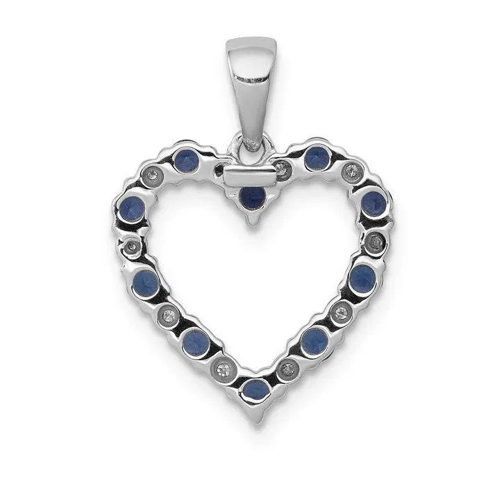 14k White Gold Diamond and Sapphire Heart Pendant TreasureFineJewelers Necklaces