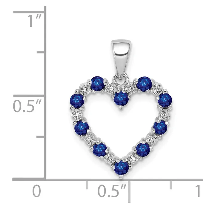 14k White Gold Diamond and Sapphire Heart Pendant TreasureFineJewelers Necklaces