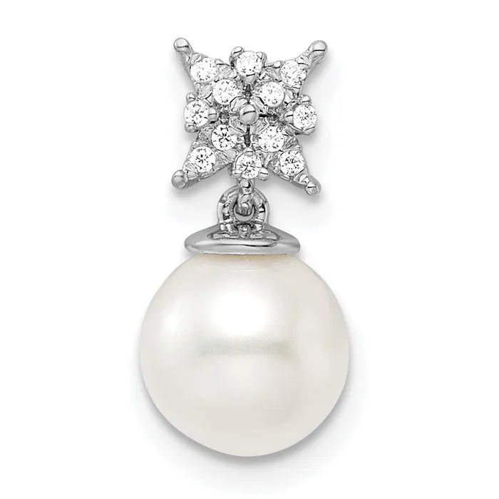 14k White Gold Freshwater Cultured Pearl Diamond Chain Slide TreasureFineJewelers Earrings 14k White Gold Freshwater Cultured Pearl Diamond Chain Slide TreasureFineJewelers Earrings