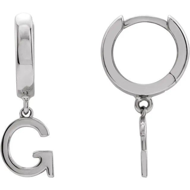 14K White Gold Initial G Hinged Huggie Earring TreasureFineJewelers Earrings 14K White Gold Initial G Hinged Huggie Earring TreasureFineJewelers Earrings