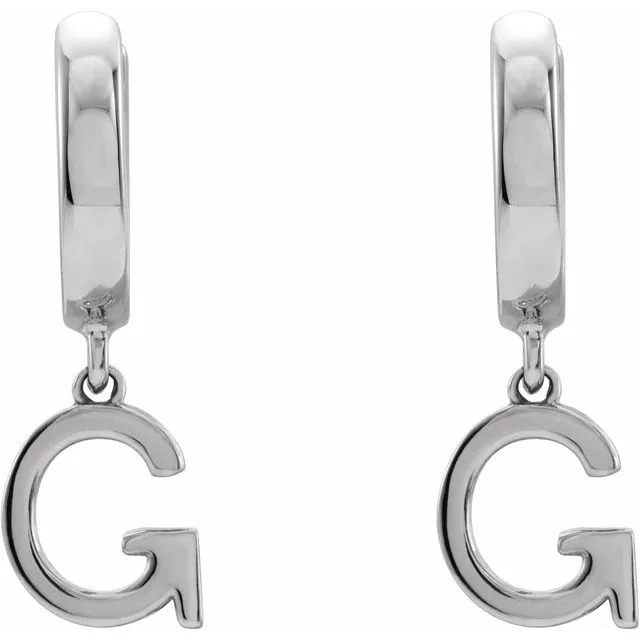 14K White Gold Initial G Hinged Huggie Earring TreasureFineJewelers Earrings