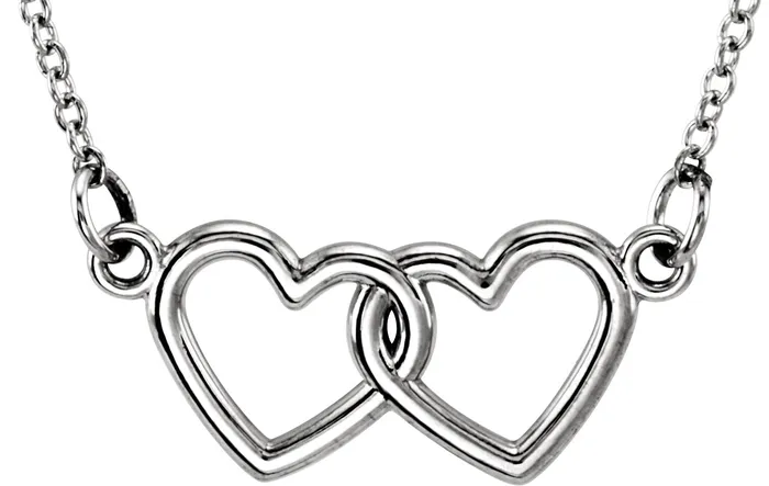 14K White Gold Tiny Posh Double Heart 1618 Necklace TreasureFineJewelers Necklaces