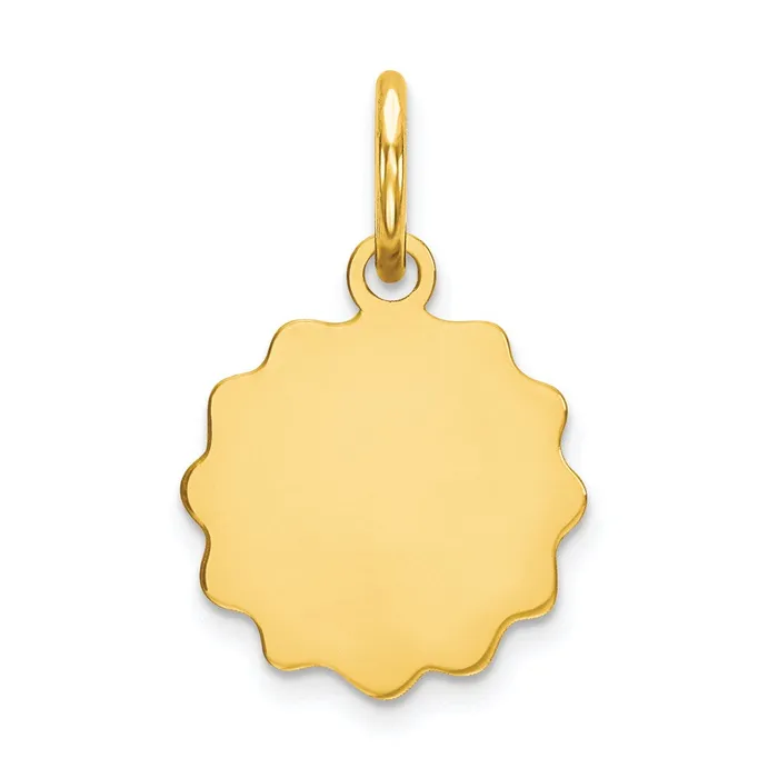 14k Yellow Gold 009 Gauge Engravable Scalloped Disc Charm TreasureFineJewelers Charm Necklaces