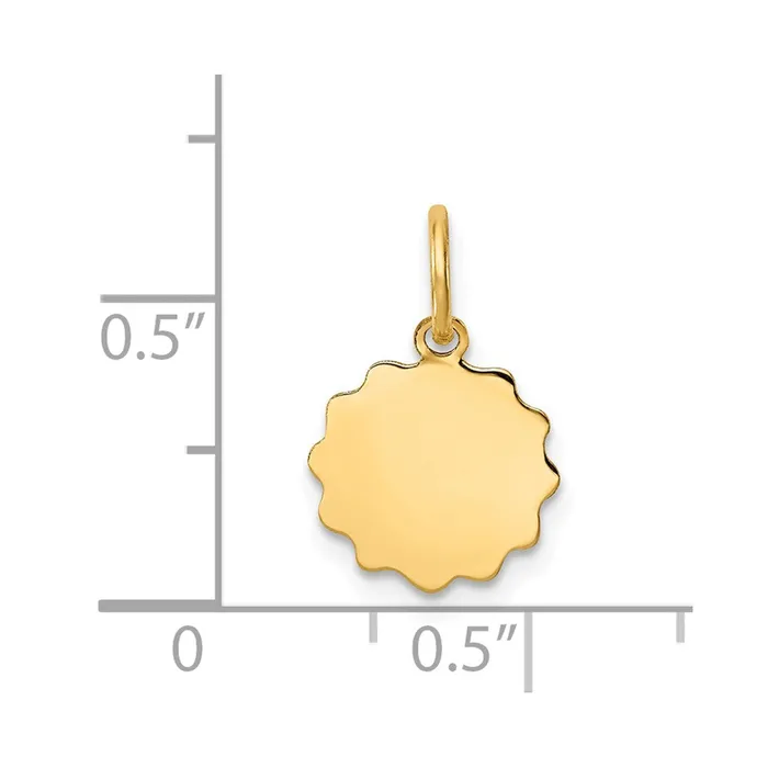 14k Yellow Gold 009 Gauge Engravable Scalloped Disc Charm TreasureFineJewelers Charm Necklaces