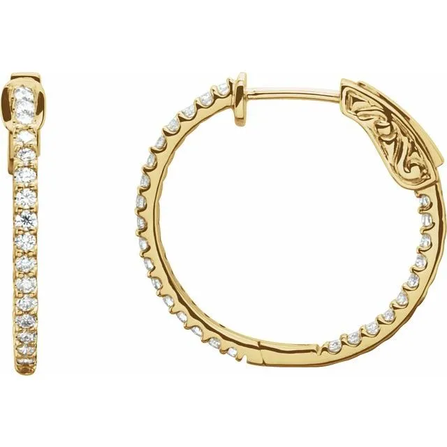 14K Yellow Gold 23 mm 34 CTW Natural Diamond InsideOutside Hinged Hoop Earrings TreasureFineJewelers Earrings 14K Yellow Gold 23 mm 34 CTW Natural Diamond InsideOutside Hinged Hoop Earrings TreasureFineJewelers Earrings