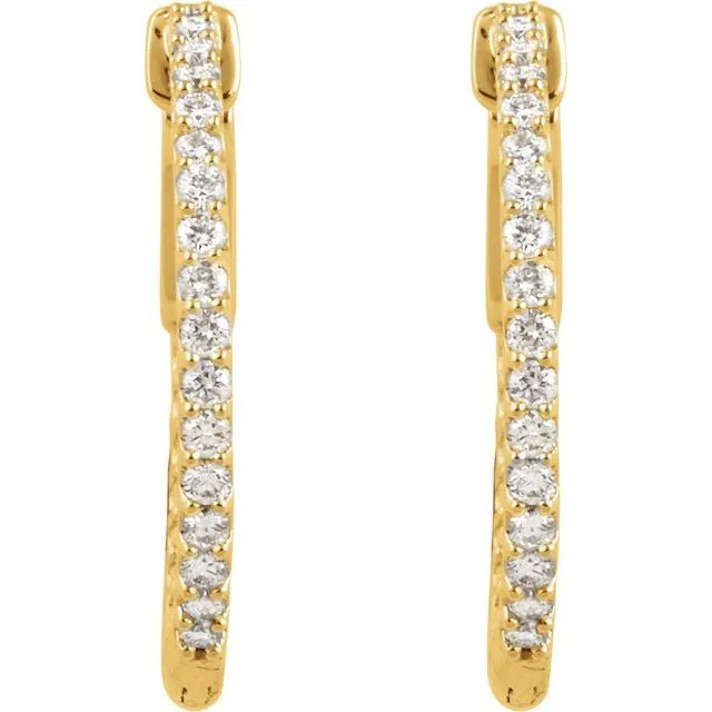 14K Yellow Gold 23 mm 34 CTW Natural Diamond InsideOutside Hinged Hoop Earrings TreasureFineJewelers Earrings
