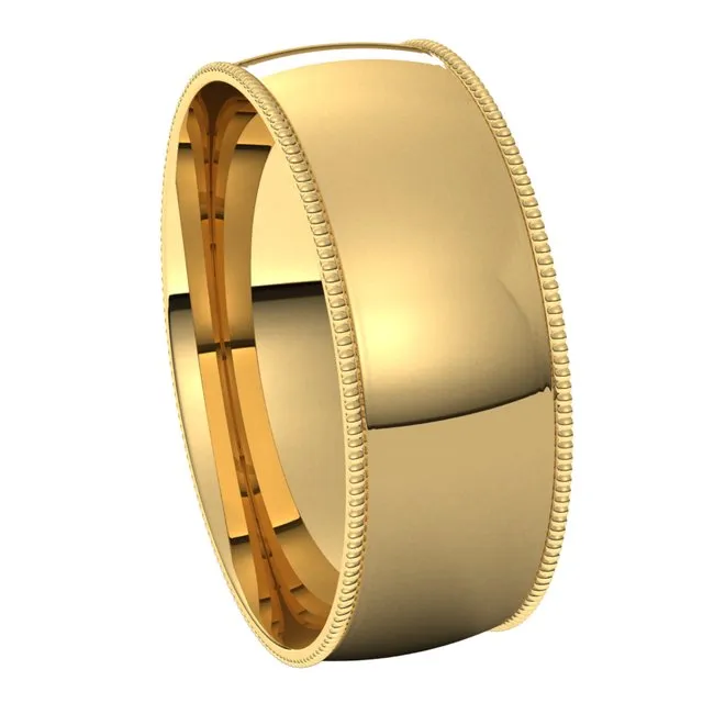 14K Yellow Gold 7 mm Milgrain Half Round Comfort Fit Light Wedding Band TreasureFineJewelers Rings
