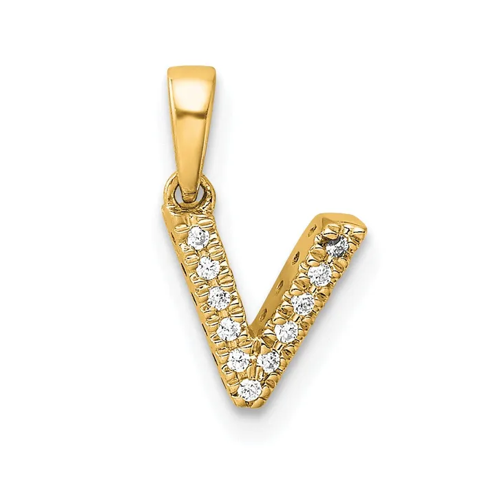 14k Yellow Gold Diamond Letter V Initial with Bail Pendant TreasureFineJewelers Necklaces 14k Yellow Gold Diamond Letter V Initial with Bail Pendant TreasureFineJewelers Necklaces